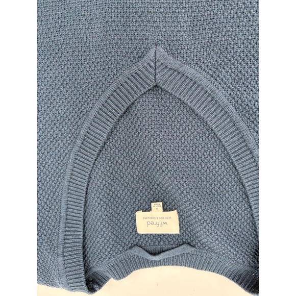 Wilfred Aritzia Silk Cotton Cashmere V-Neck Sweater Navy Blue Textured Knit M - Picture 2 of 8